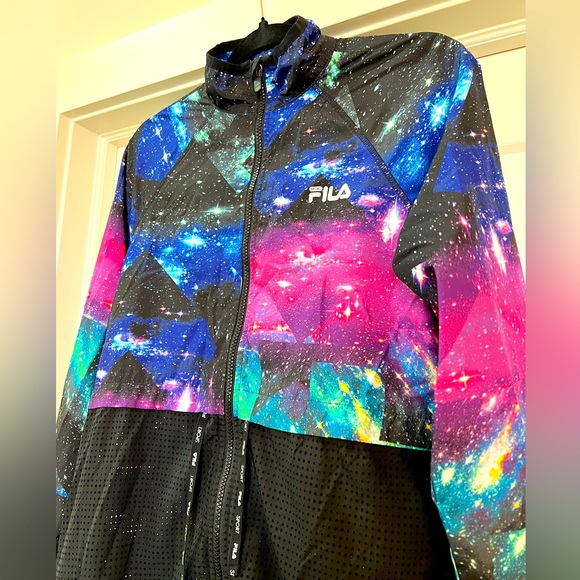 Fila Women's Galaxy Print Full-Zip Drawstring Waist Windbreaker Jacket Size M - Picture 3 of 6